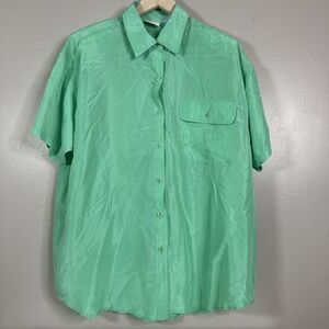 Vintage Backroad Blues Button Up Womens 22W 100% Silk Shoulder Pads 90's Y2K